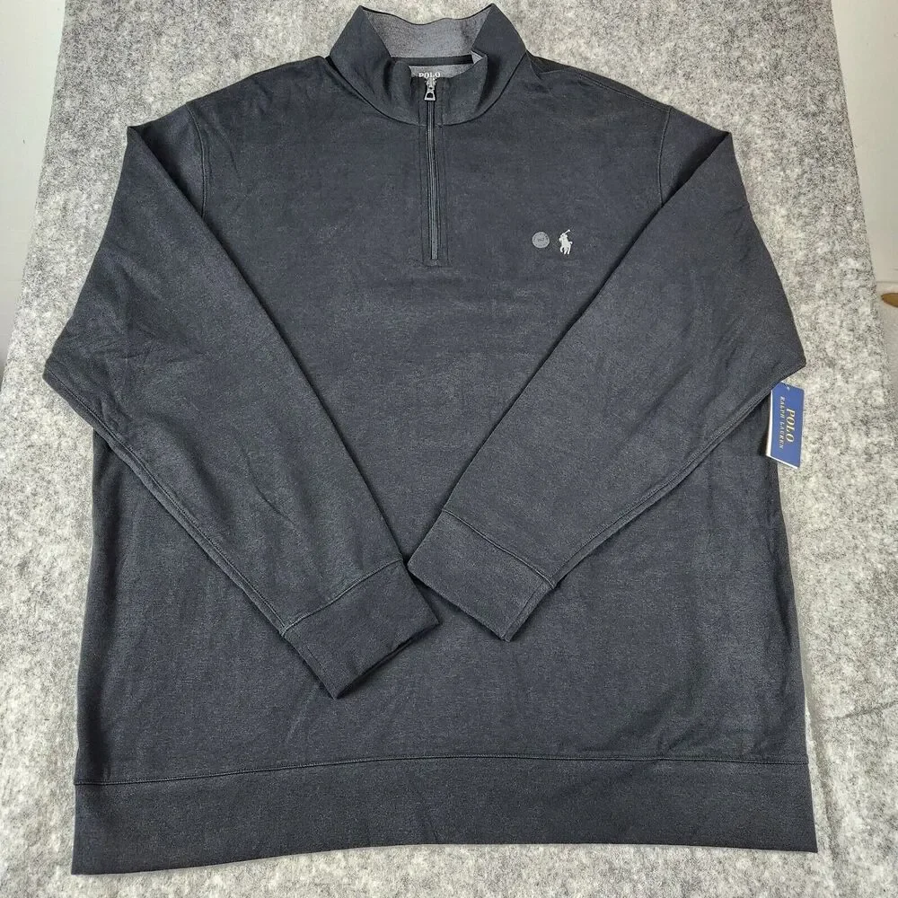 Polo Ralph Lauren Sweater Men 2XLT Black Luxury Jersey Quarter Zip Pullover Big - Picture 3 of 11